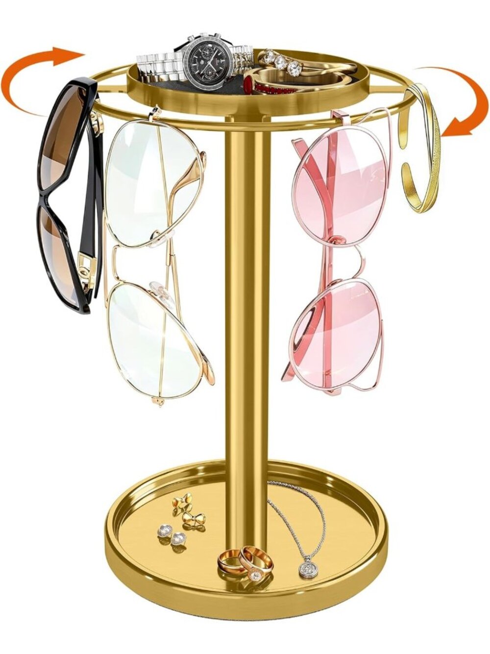 360° Rotating Sunglasses Organizer & Glasses Holder with Tray - Stylish Storage